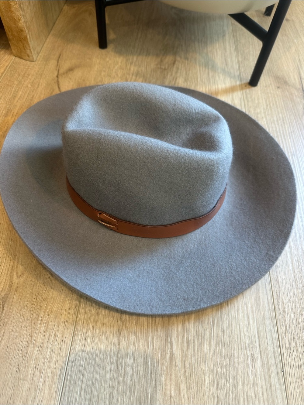 Phase 3 Grey Felt Fedora Hat with Brown Leather Band